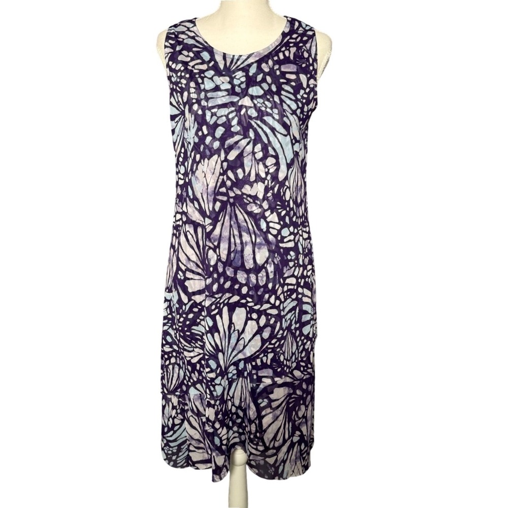 Chico's Butterfly Wing Midi Dress Women Size 0 Purple Abstract Sleeveless